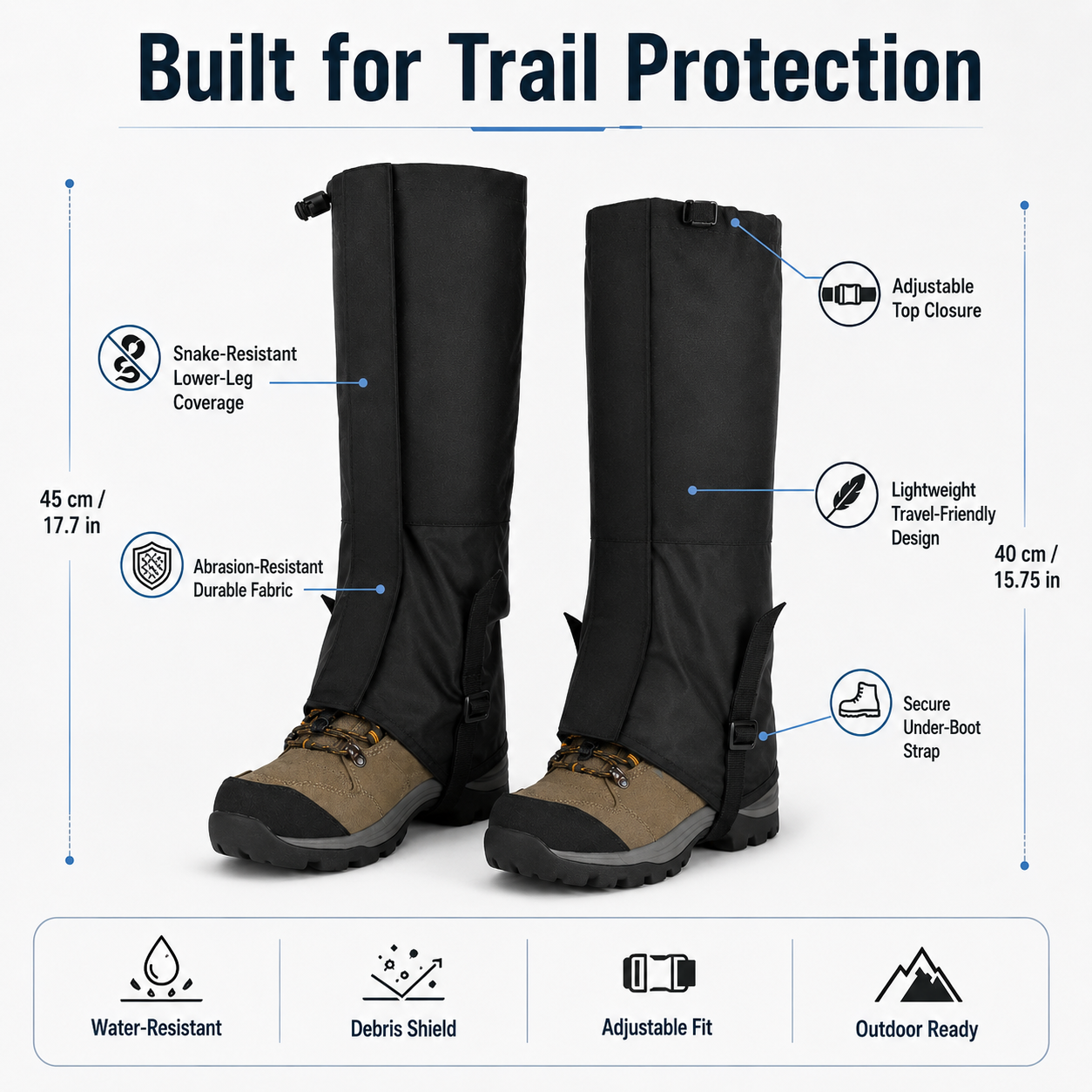 Snake-Resistant Outdoor Gaiters  Don’t Let Mud, Rain, Snow, Or Trail Debris Slow You Down-FD6U