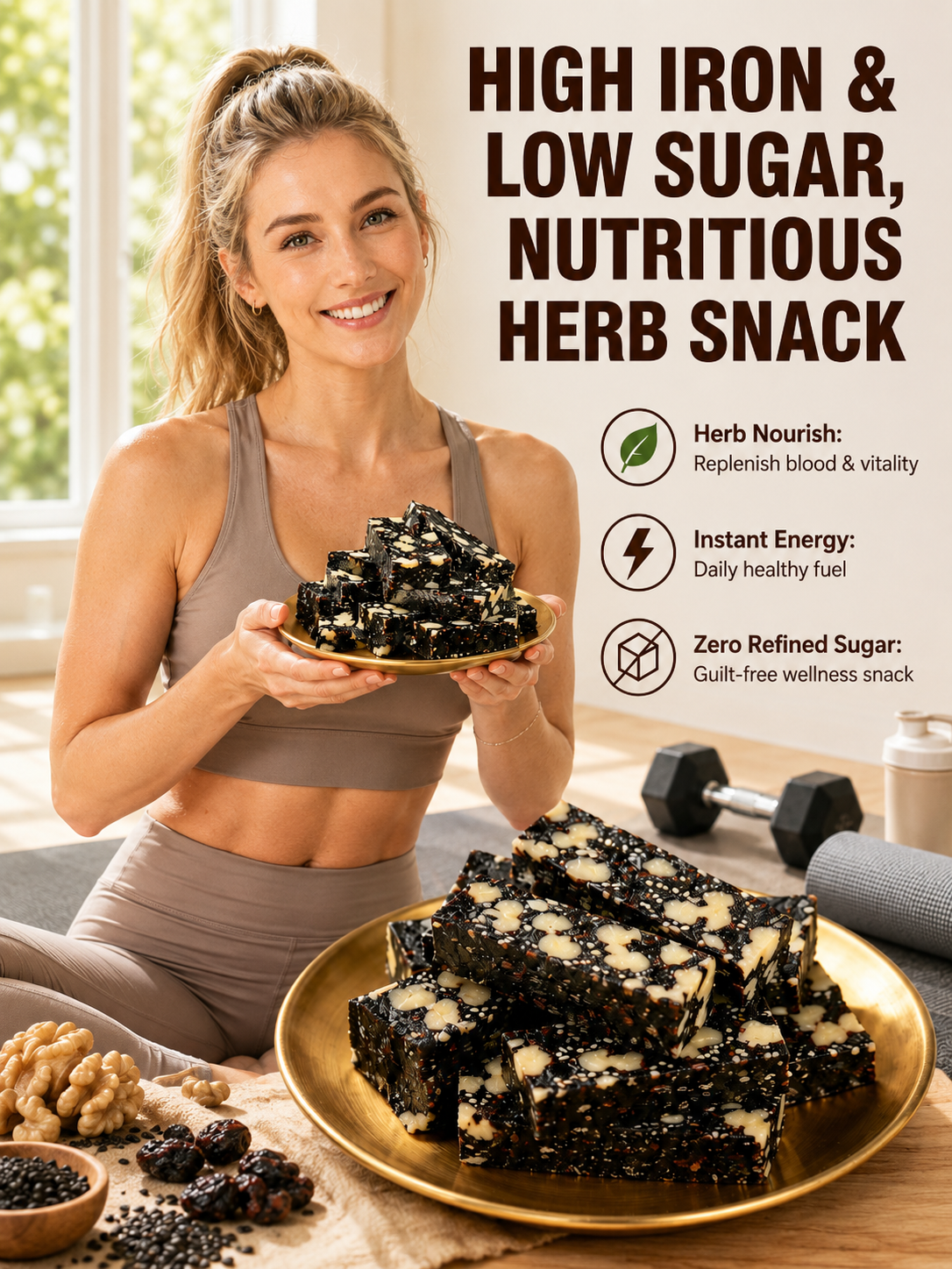 Mulberry Rehmannia & Black Goji Sesame Cake – Soft Herbal Nut Snack, Low Sugar Energy Bar-918