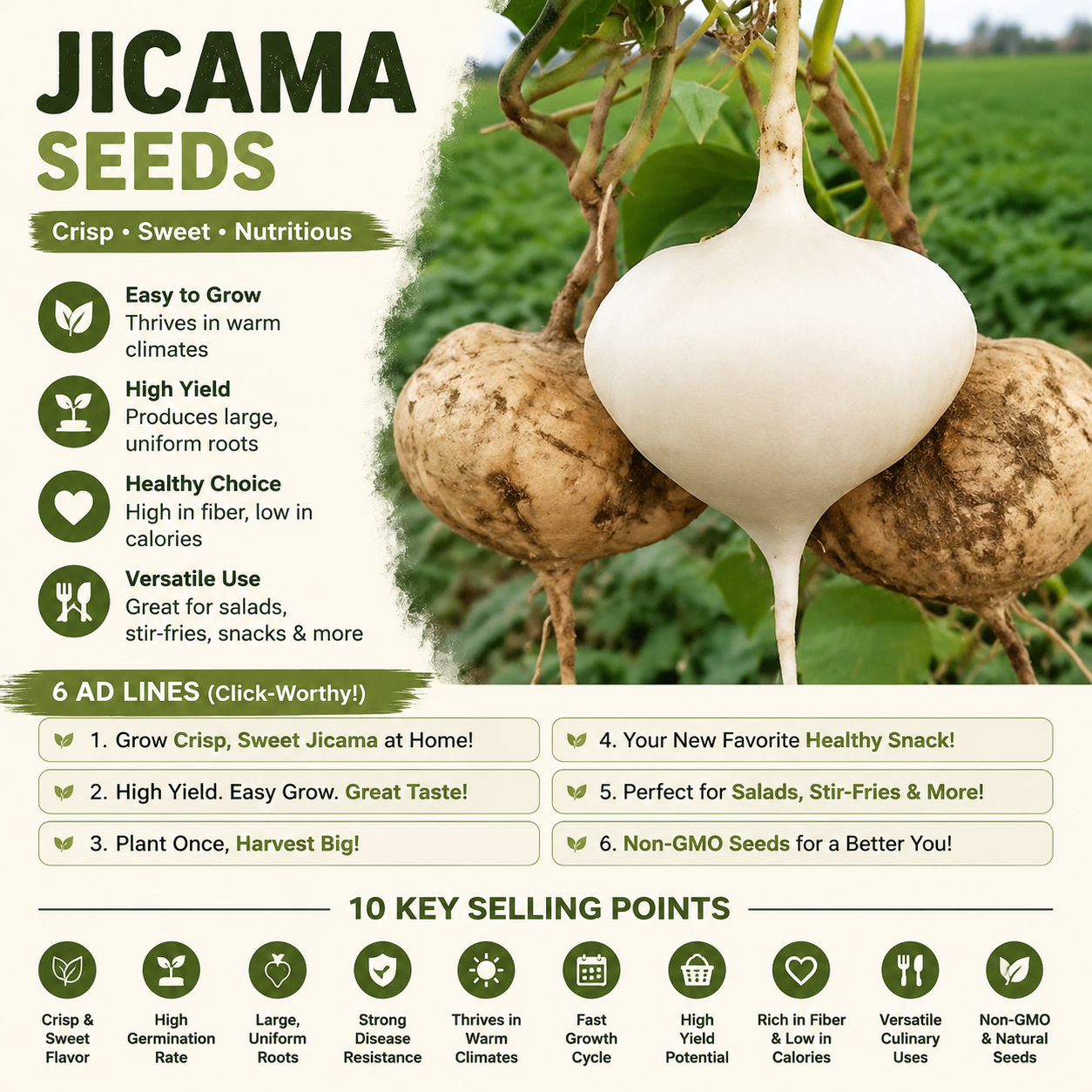 Jicama Seeds | Grow Your Own Sweet, Crisp, Refreshing Root Vegetable — Right From Your Garden-A