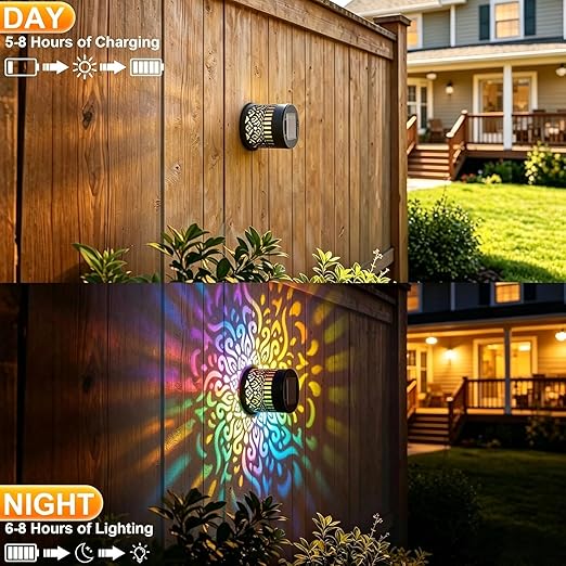 Solar Mandala Projector Wall Lights, IP65 Waterproof Metal Outdoor Fence Lights for Garden, Patio, Courtyard-918