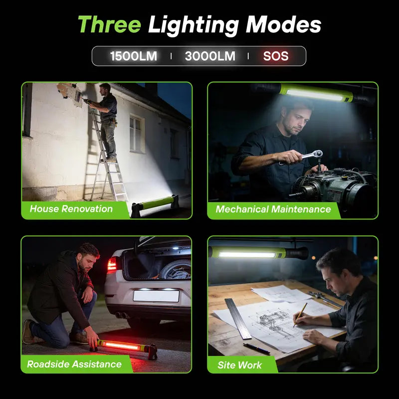 【FathersDayGift】Glowlop Under Hood Work Light Bar, 3000LM LED Magnetic Light Bar with Hooks, 5200mAh Cordless Rechargeable Hood Light-918