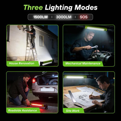 【FathersDayGift】Glowlop Under Hood Work Light Bar, 3000LM LED Magnetic Light Bar with Hooks, 5200mAh Cordless Rechargeable Hood Light-918