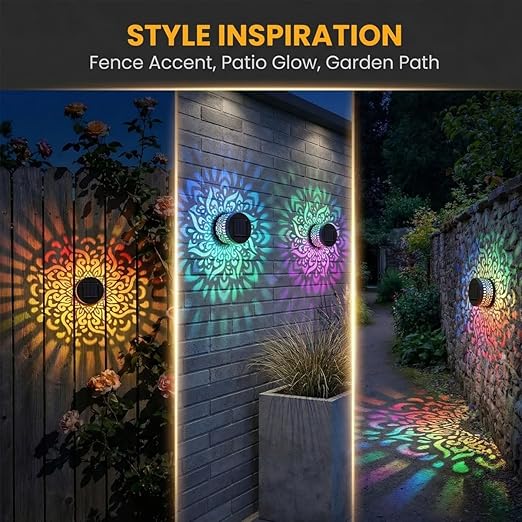 Solar Mandala Projector Wall Lights, IP65 Waterproof Metal Outdoor Fence Lights for Garden, Patio, Courtyard-918