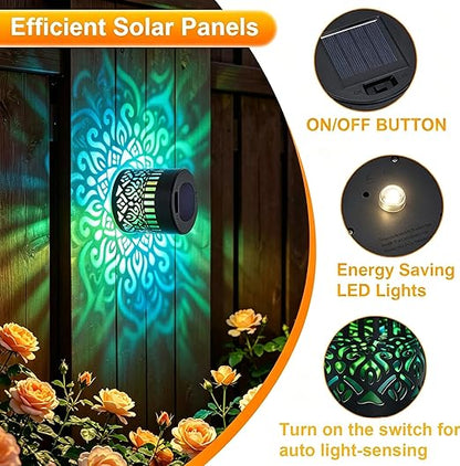 Solar Mandala Projector Wall Lights, IP65 Waterproof Metal Outdoor Fence Lights for Garden, Patio, Courtyard-918