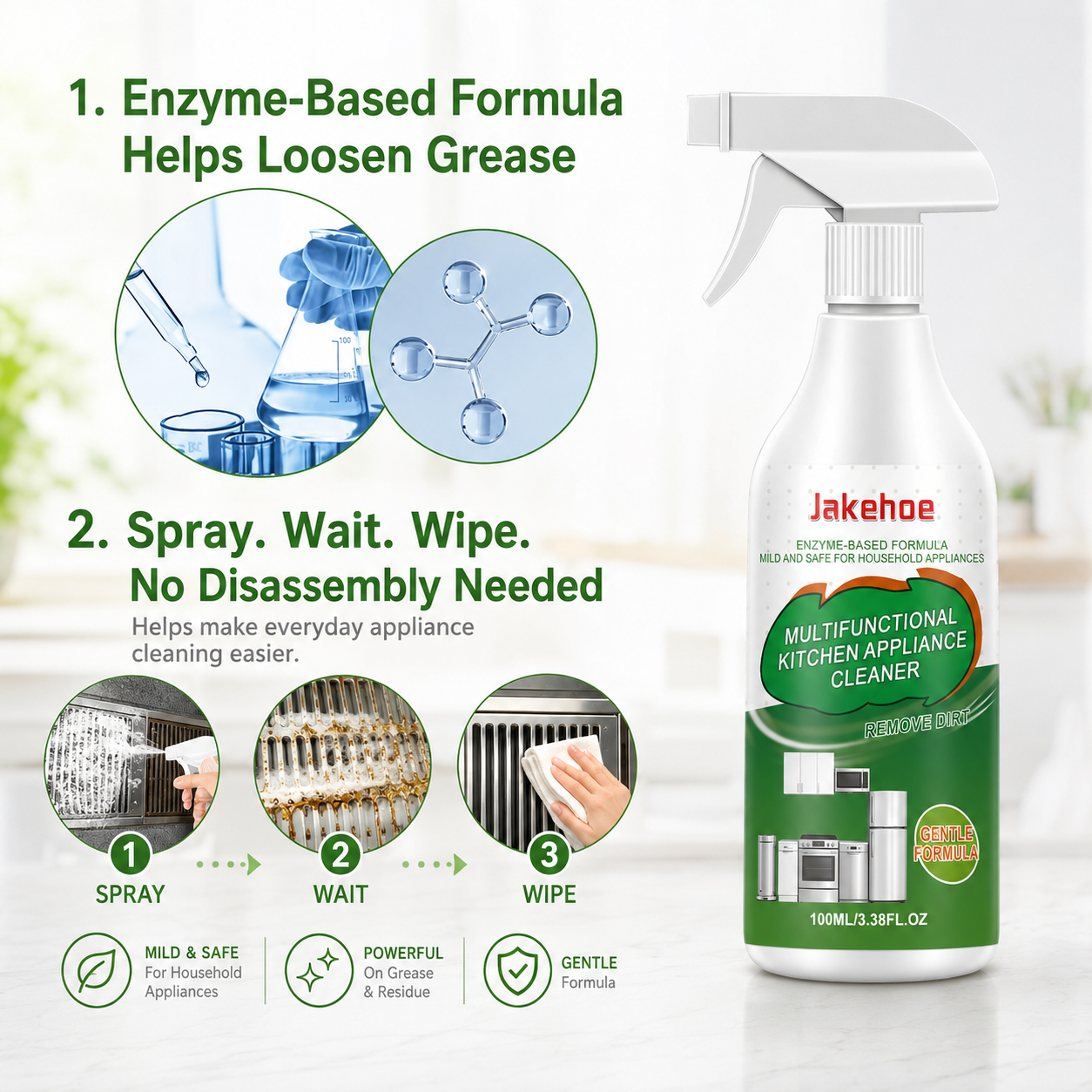 Natural Enzyme Formula Kitchen Cleaning Spray |Designed for Real Kitchen Messes — Grease, Splatter, Stains & Odors-A
