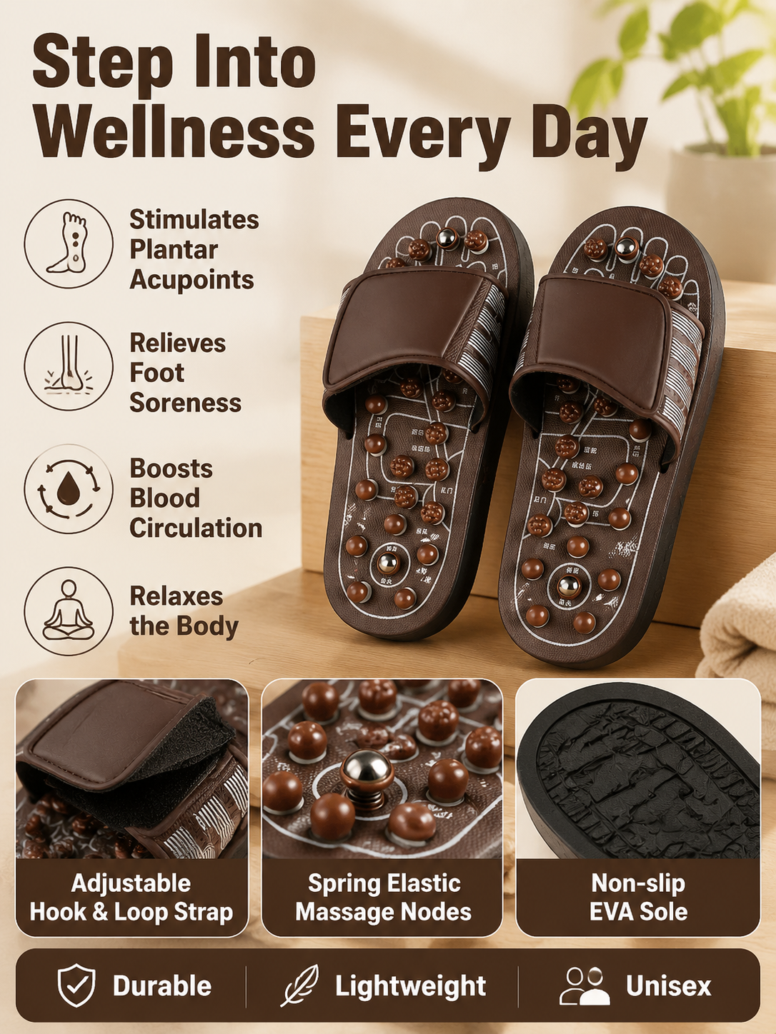 Ad justable Acupressure Massage Slippers with Rotatable Spring Nodes-9SLL
