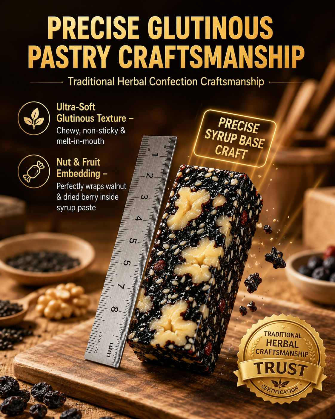 Mulberry Rehmannia & Black Goji Sesame Cake – Soft Herbal Nut Snack, Low Sugar Energy Bar-918