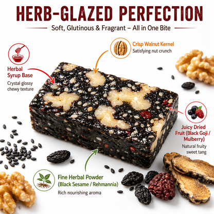 Mulberry Rehmannia & Black Goji Sesame Cake – Soft Herbal Nut Snack, Low Sugar Energy Bar-918