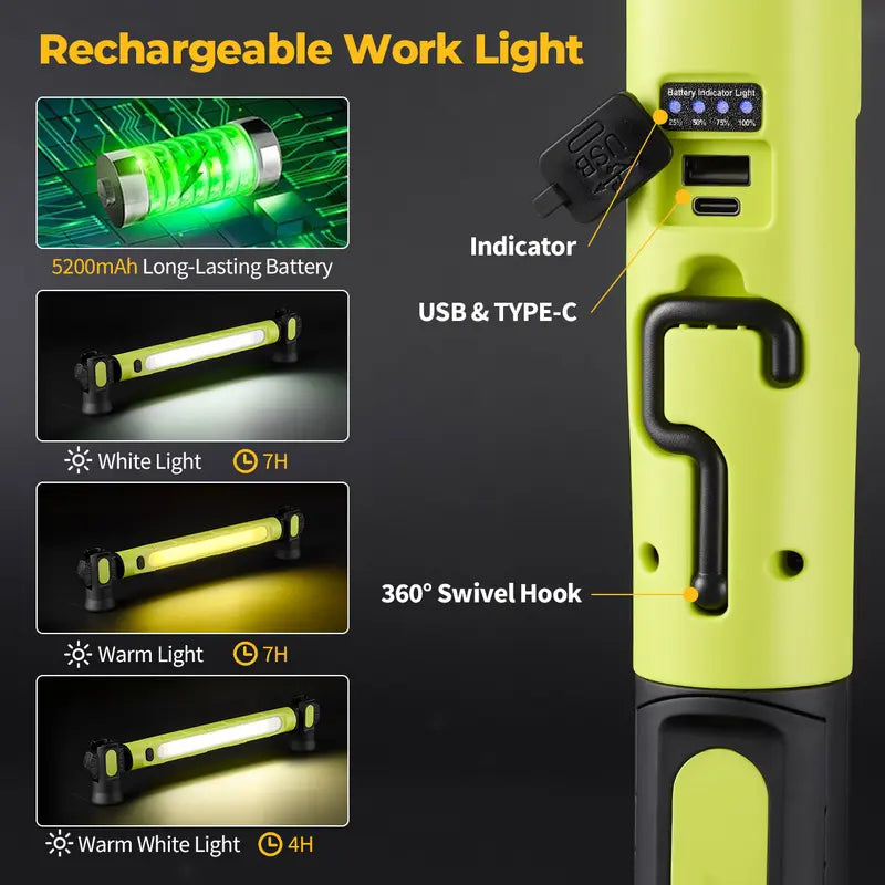 【FathersDayGift】Glowlop Under Hood Work Light Bar, 3000LM LED Magnetic Light Bar with Hooks, 5200mAh Cordless Rechargeable Hood Light-918