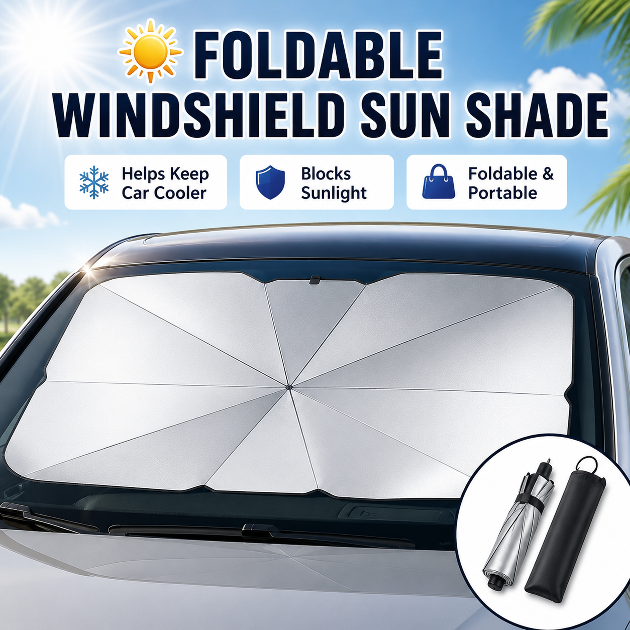 🚗 Foldable Windshield Sun Shade for Car Interior Cooling-FD6U