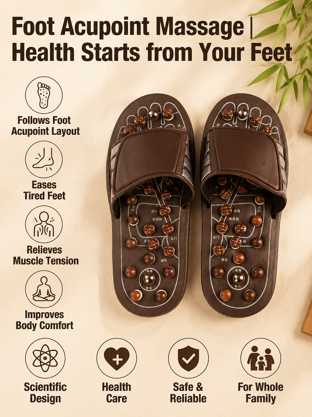 Ad justable Acupressure Massage Slippers with Rotatable Spring Nodes-9SLL