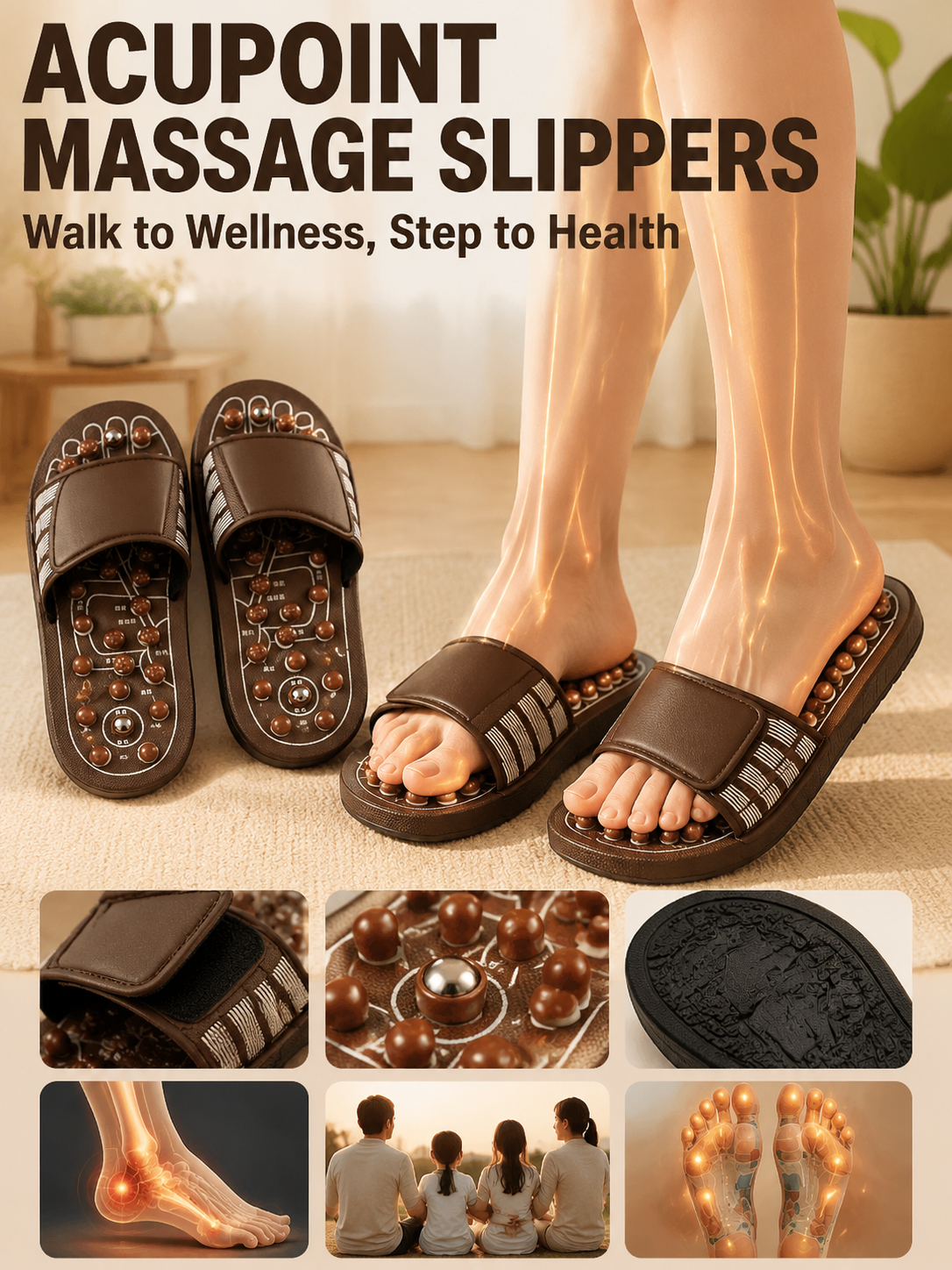 Ad justable Acupressure Massage Slippers with Rotatable Spring Nodes-9SLL