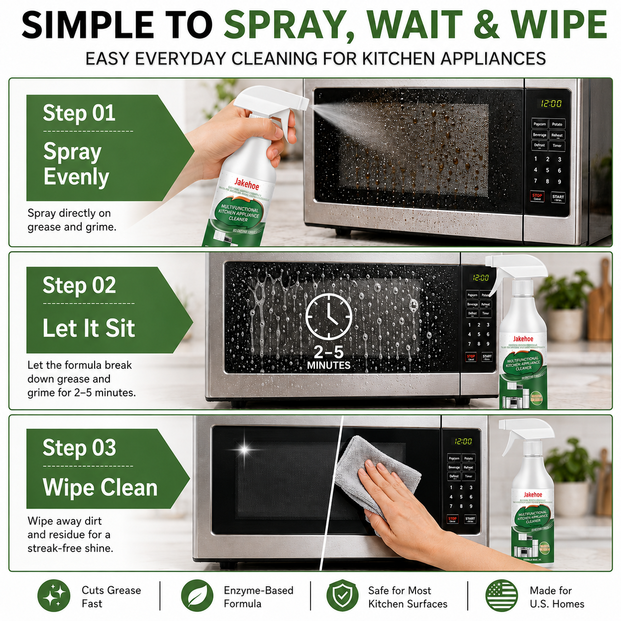 Natural Enzyme Formula Kitchen Cleaning Spray |Designed for Real Kitchen Messes — Grease, Splatter, Stains & Odors-A