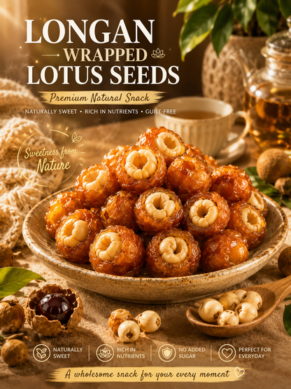 Longan Wrapped Lotus Seeds. Natural Ready-to-Eat Dried Fruit Snack for HeaIth & Relaxation-A
