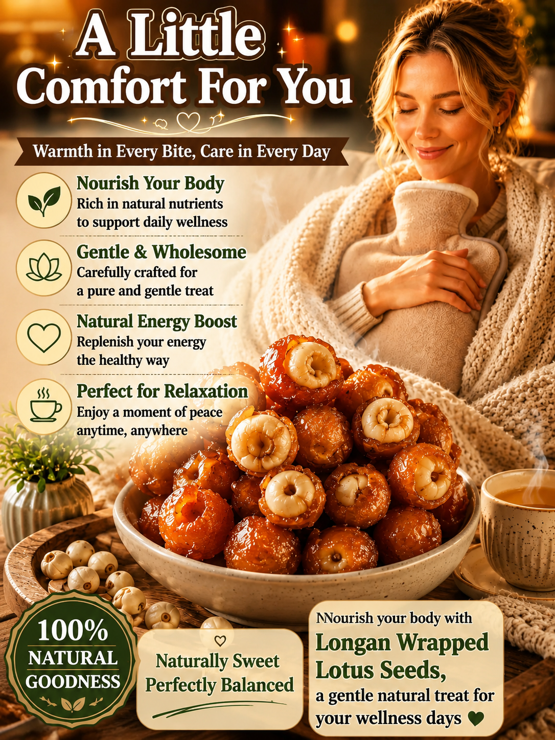 Longan Wrapped Lotus Seeds. Natural Ready-to-Eat Dried Fruit Snack for HeaIth & Relaxation-A