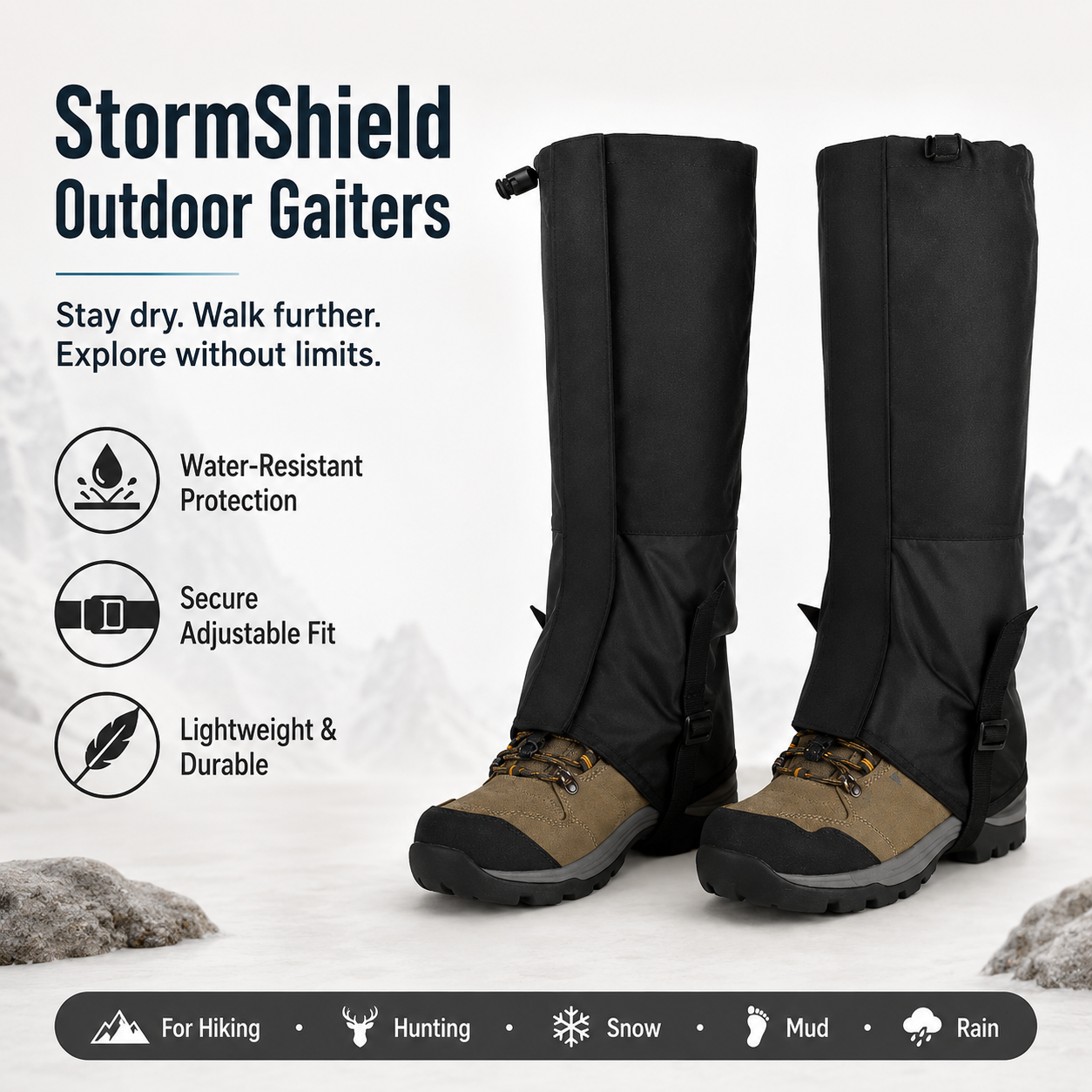 Snake-Resistant Outdoor Gaiters  Don’t Let Mud, Rain, Snow, Or Trail Debris Slow You Down-FD6U
