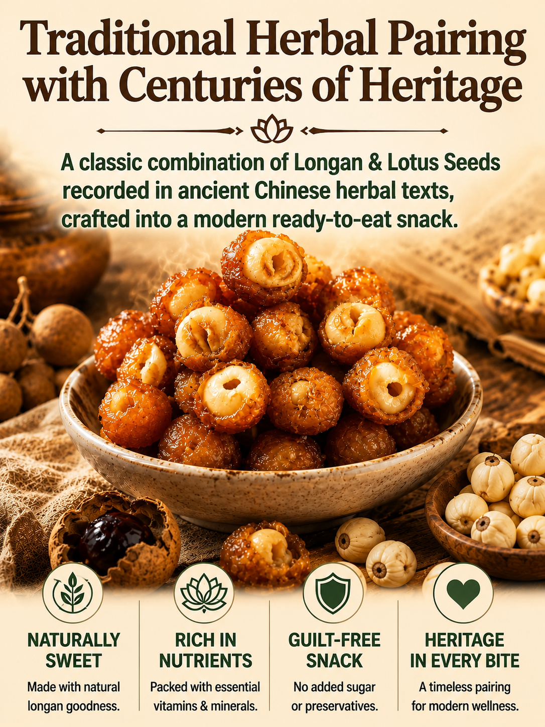 Longan Wrapped Lotus Seeds. Natural Ready-to-Eat Dried Fruit Snack for HeaIth & Relaxation-A