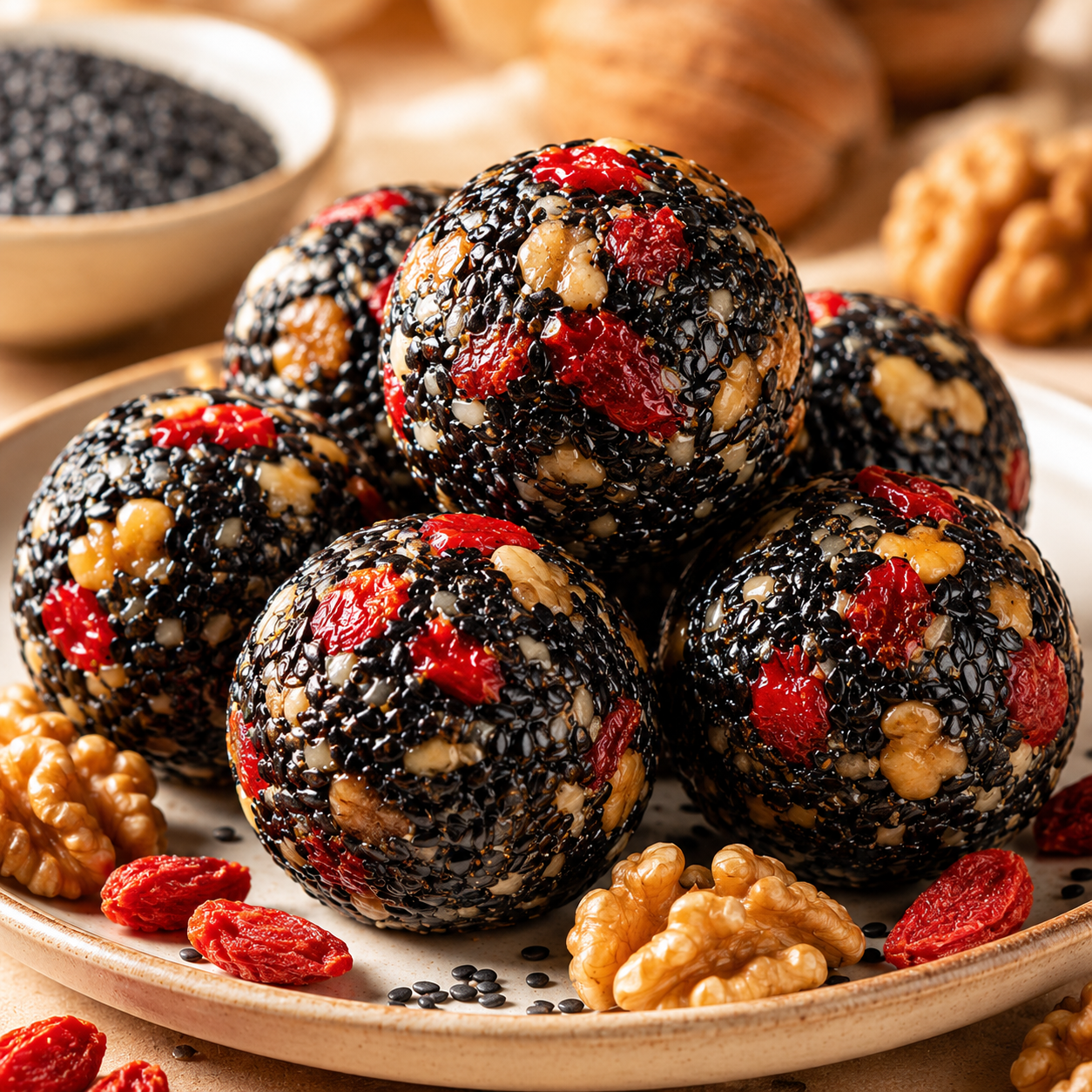 Intangible Heritage 5-Treasure Black Sesame Balls – Nine-Steamed & Nine-Sun-Dried Traditional Craft & Repair Damaged Hair&Promote Sleep-918