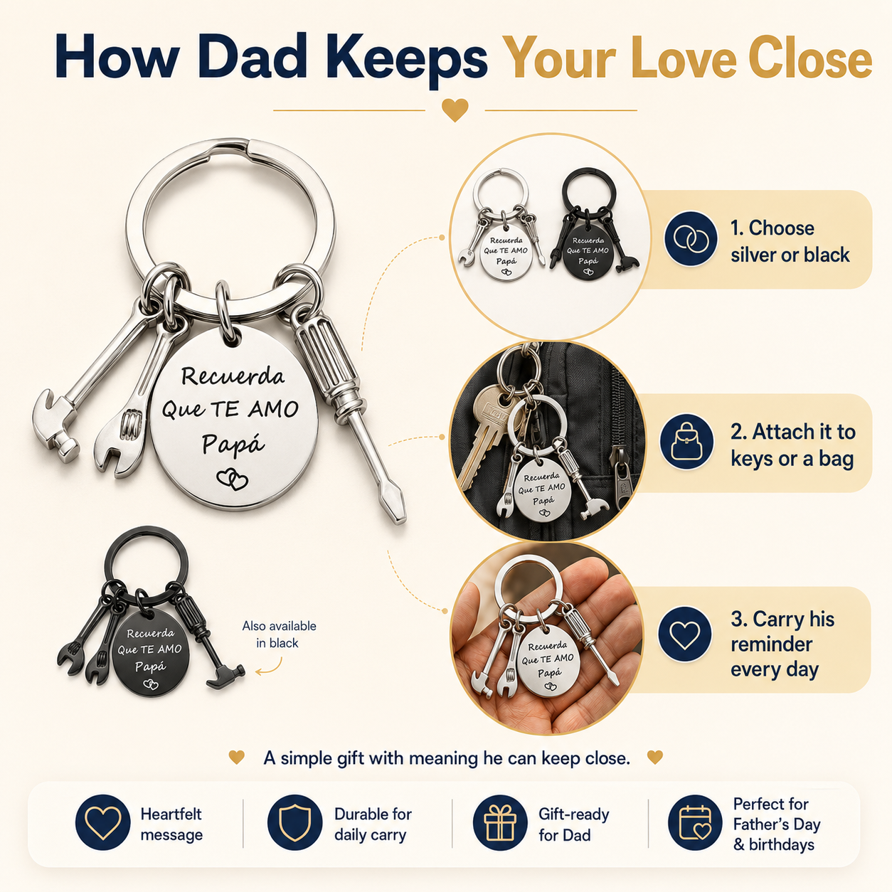 A meaningful everyday reminder for Dad — perfect for Father’s Day, birthdays, Christmas, or just because.-A