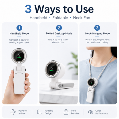 🌀 Foldable Turbo Handheld Fan | USB Rechargeable Quiet Neck Fan-9SLL