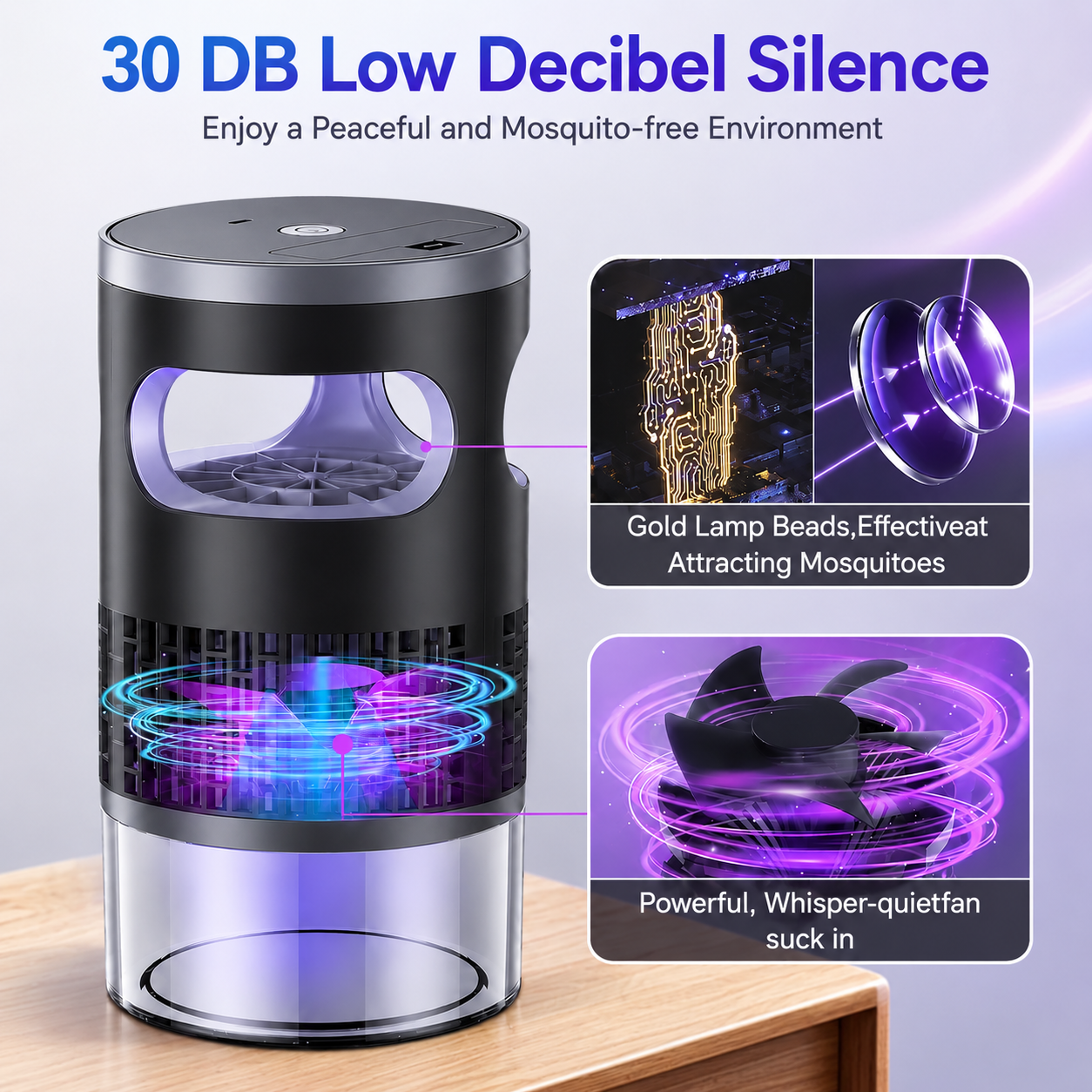 Silent Flying Insect Trap & Night Light for Mosquitoes Fruit Flies Gnats and Moths -FD6U