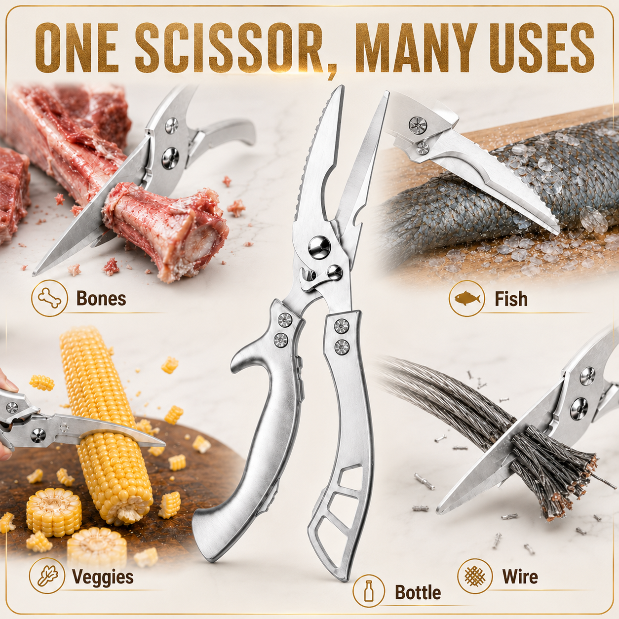 Stainless Steel Multifunction Kitchen Scissors-FD6U
