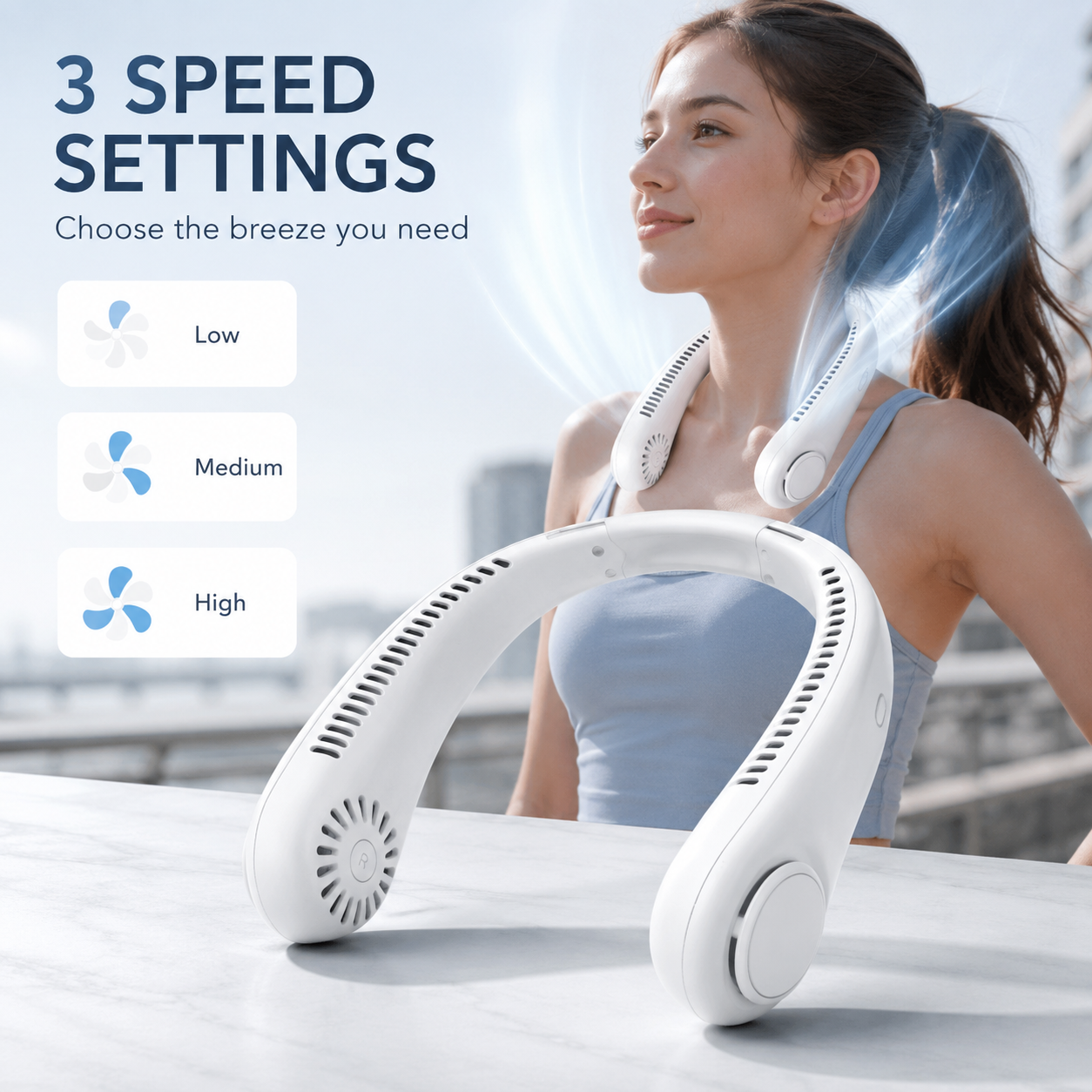 Bladeless Neck Fan with 360° Cooling & 3-Speed Quiet Airflow-FD6U