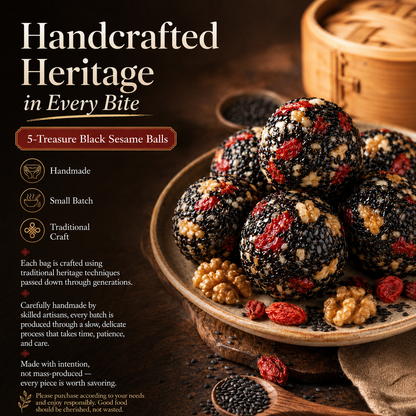 Intangible Heritage 5-Treasure Black Sesame Balls – Nine-Steamed & Nine-Sun-Dried Traditional Craft & Repair Damaged Hair&Promote Sleep-918