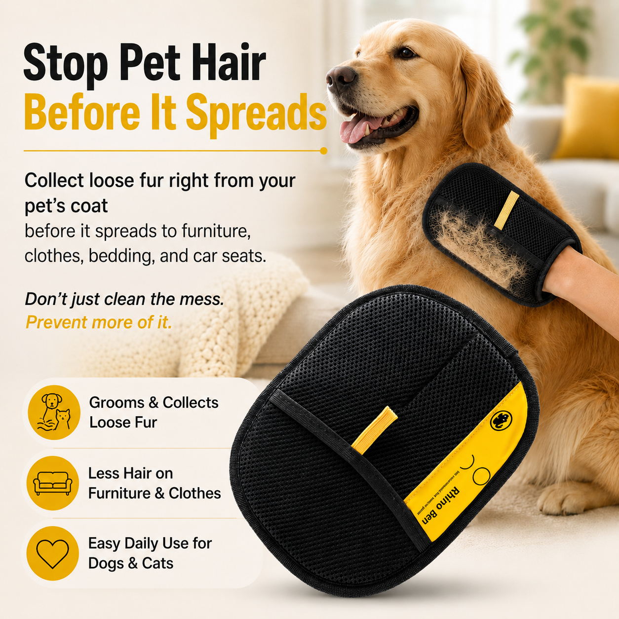 Pet Hair Removal Glove | Reusable Grooming & Fur Collecting Glove for Dogs & Cats-A