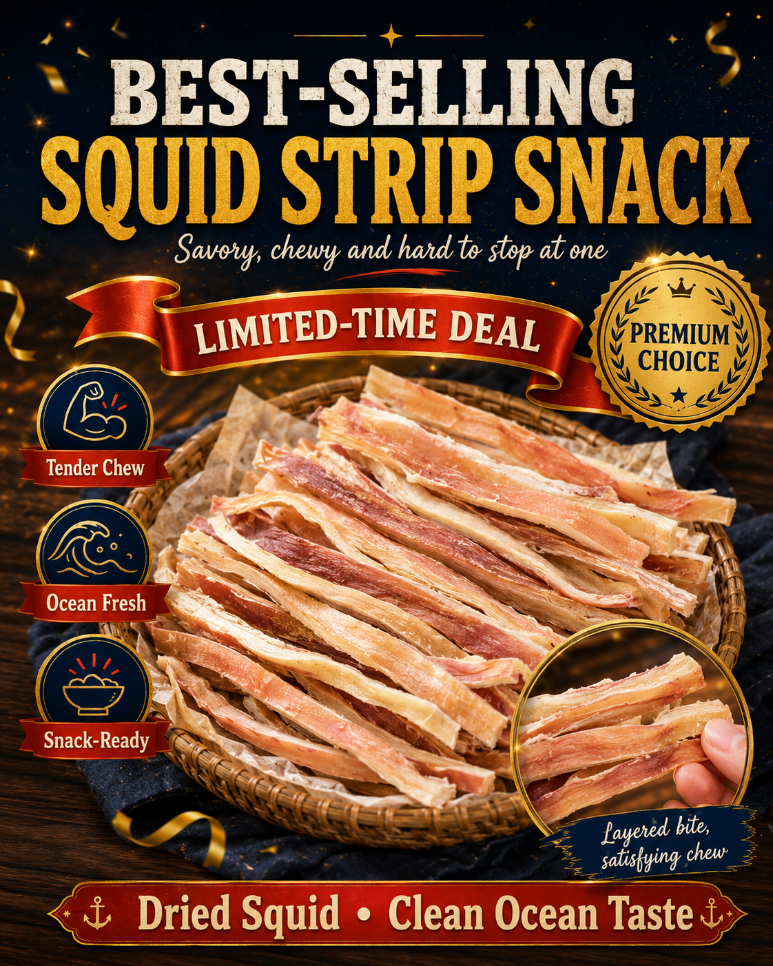 🔥 Deep-Sea Squid Strips‖ High-Protein Ready-to-Eat Seafood Snack for Smarter Daily Snacking-FD6U