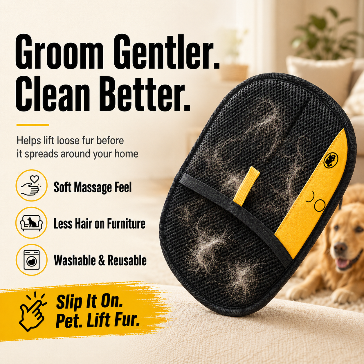 Pet Hair Removal Glove | Reusable Grooming & Fur Collecting Glove for Dogs & Cats-A