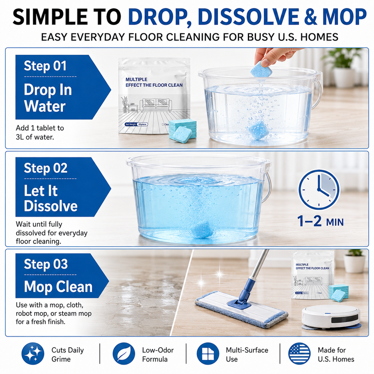 Floor Cleaning Tablets Multi ‖ Suitable for all kinds of daily household surfaces and floor cleaning-A