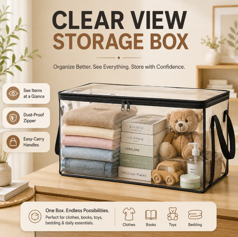 Clear Dust-Proof Storage Box for Closet, Dorm & Home Organization-A