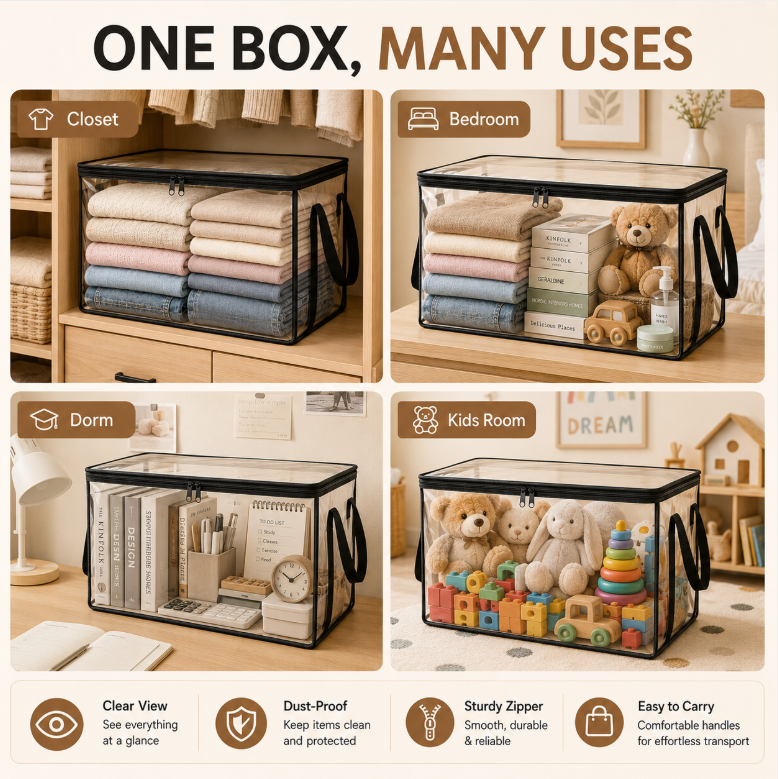 Clear Dust-Proof Storage Box for Closet, Dorm & Home Organization-A